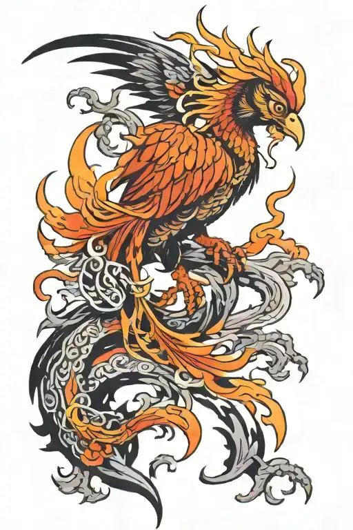 colour phoenix rising from the ashes symbolizing rebirth tattoo design idea