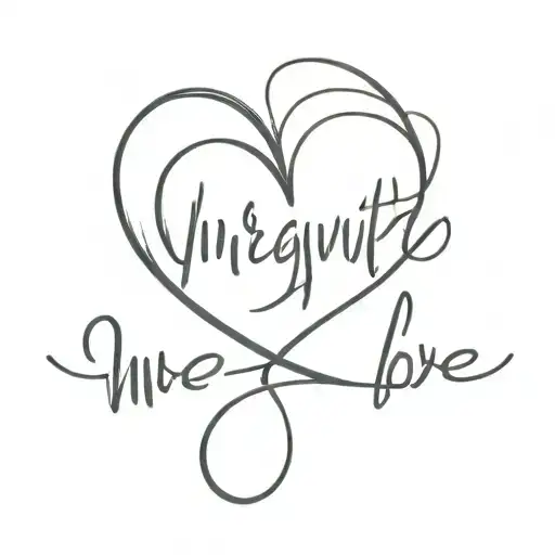 Unrequited  Love in cursive with a heart tattoo design idea