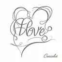 Unrequited  Love in cursive with a heart tattoo design idea