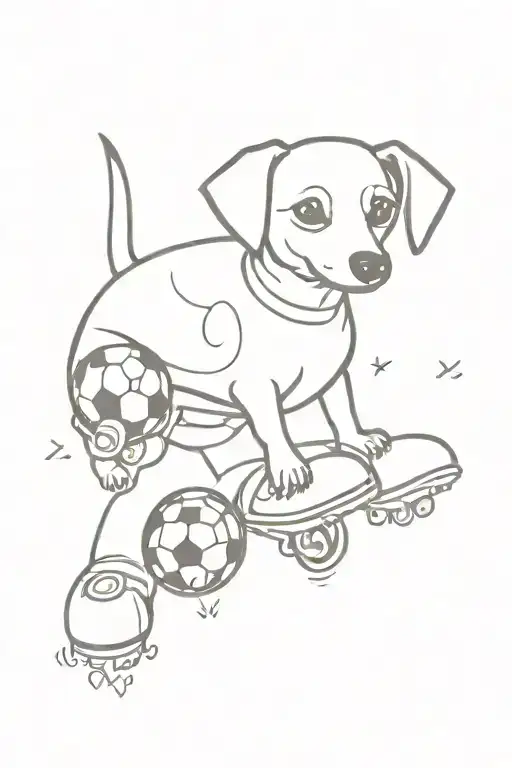 A chiweenie dog wearing football boots, representing the client's love for their pet and soccer tattoo design idea
