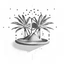 there is a sandclock, which is broken on the bottom and the a sand falling in between two palms, that are together.  tattoo design idea