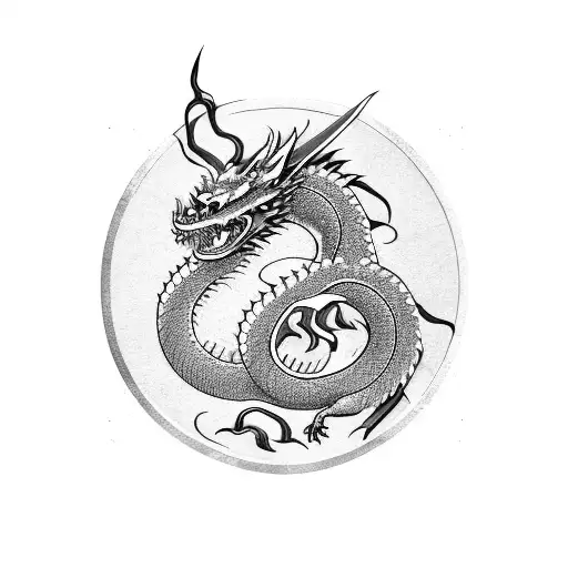 Japanese katana with dragon wrapping around it dragon tattoo design idea