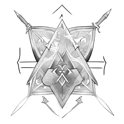 3 connecting triangles with sword in center tattoo design idea