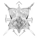 3 connecting triangles with sword in center tattoo design idea