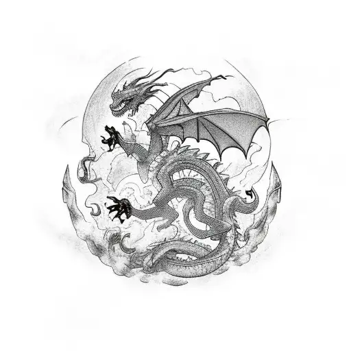 An epic battle scene between a dragon and a spaceship from a video game, with a pixelated background tattoo design idea