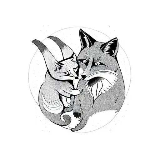 A fox and a cat engaging in a martial arts battle tattoo design idea