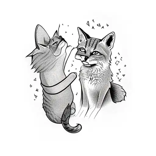 A fox and a cat engaging in a martial arts battle tattoo design idea