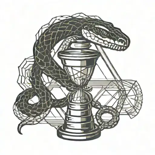 Sign "caution, radiation!", snake with medical cup tattoo design idea
