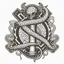 Sign "caution, radiation!", snake with medical cup tattoo design idea