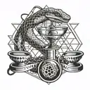 Sign "caution, radiation!", snake with medical cup tattoo design idea