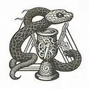 Sign "caution, radiation!", snake with medical cup tattoo design idea