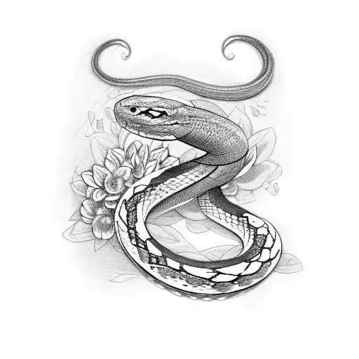 Snake with flowers arm sleeve  tattoo design idea