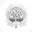 pumpkin, Aspen tree, and strawberry plant  tattoo design idea