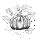 pumpkin, Aspen tree, and strawberry plant  tattoo design idea
