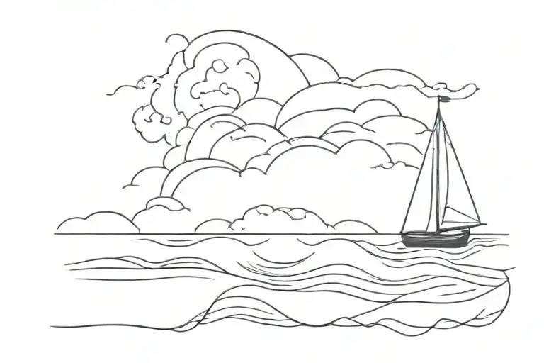 sail boat and storm waves and quote Go with the flow tattoo design idea