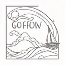 sail boat floating storm waves flowing water. whit the words Go with the flow tattoo design idea