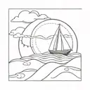 sail boat floating storm waves flowing water. whit the words Go with the flow tattoo design idea