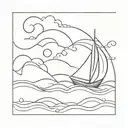 sail boat floating storm waves flowing water. whit the words Go with the flow tattoo design idea