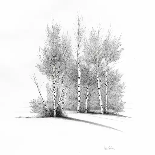 birch tree in a field  tattoo design idea