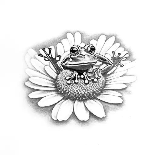 frog hanging on a daisy tattoo design idea