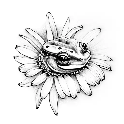 frog hanging on a daisy tattoo design idea