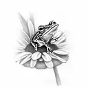frog hanging on a daisy tattoo design idea