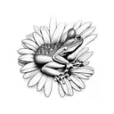 frog hanging on a daisy tattoo design idea
