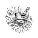 frog hanging on a daisy tattoo design idea