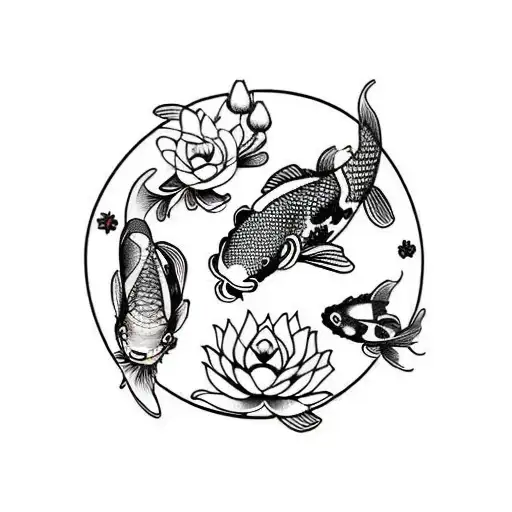 A flutter of Koi fish black and white tattoo design idea