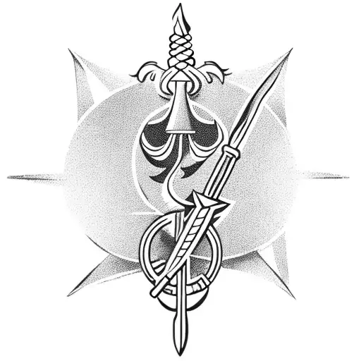 ukrainian cossack holding a trident with one arm tattoo design idea