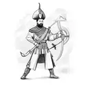 ukrainian cossack holding a trident with one arm tattoo design idea