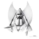 ukrainian cossack holding a trident with one arm tattoo design idea