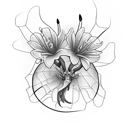 Spider-Lily flowers with Skull-backed Spiders crawling over them tattoo design idea