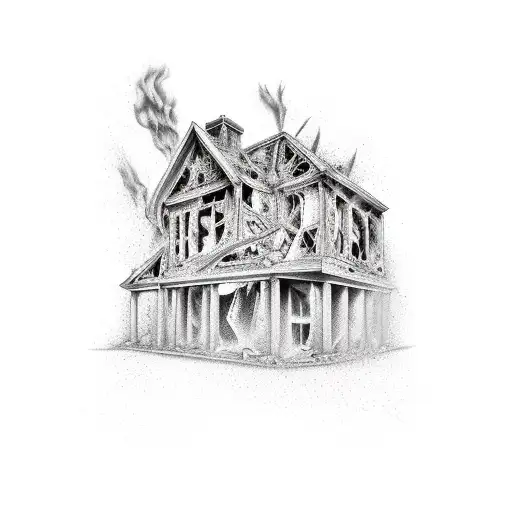 accidently burned down a house tattoo design idea