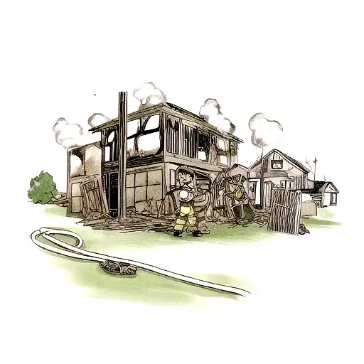 accidently burned down a house tattoo design idea