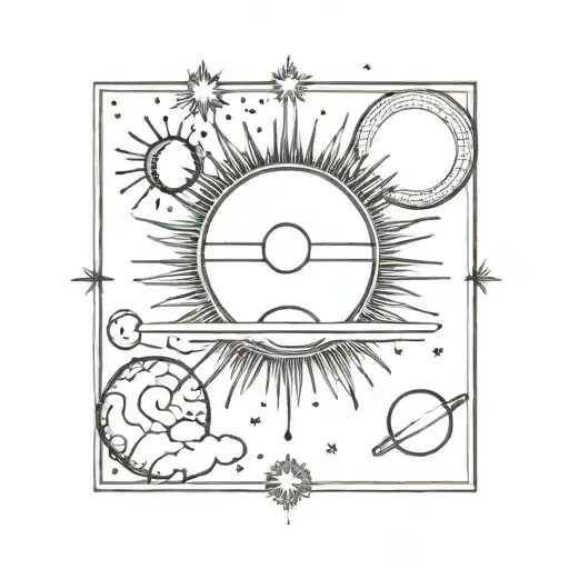 A single small Sun and Moon design with saturn and venus. tattoo design idea