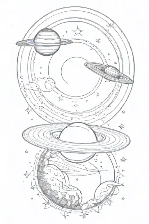 Saturn and Venus with a sun and moon tattoo design idea