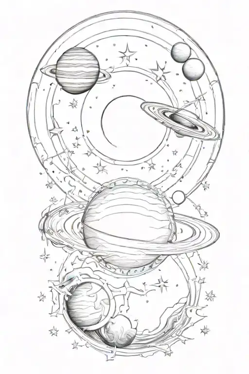 A solar eclipse, small stars, and saturn and venus. tattoo design idea