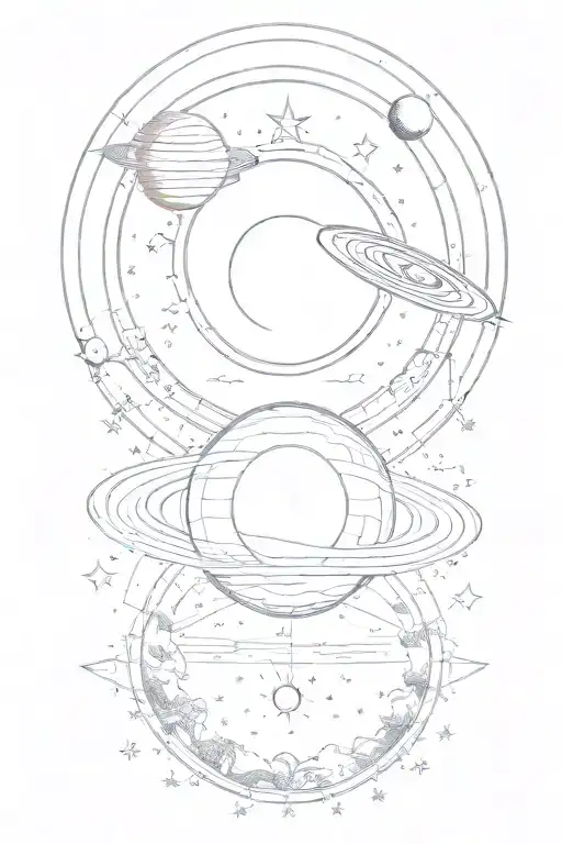 One Saturn and one Venus with a sun and moon that is a narrow design. The top section can have astronomical symbols tattoo design idea