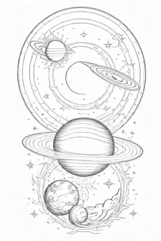 One Saturn and one Venus with a sun and moon that is a narrow design. The top section can have astronomical symbols tattoo design idea