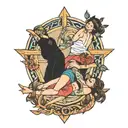 four people laying on rafters tattoo design idea