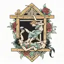 four people laying on rafters tattoo design idea
