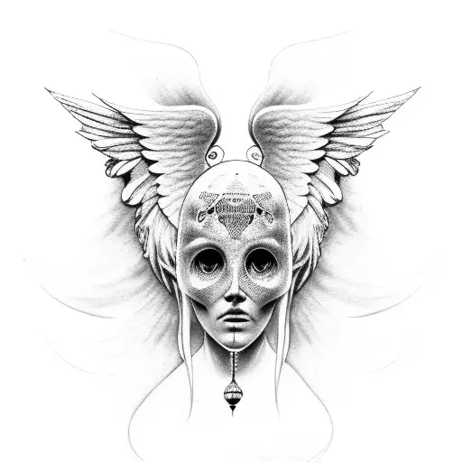 faceless angel whispering in ear tattoo design idea