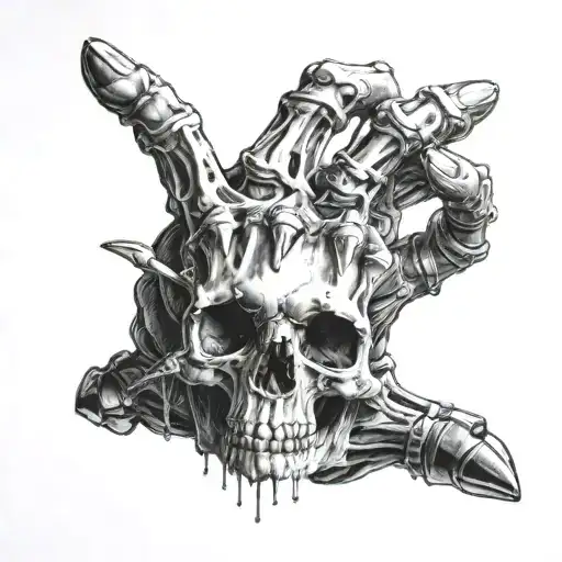  The tattoo has the name Alexander across middle with skeleton fingers going down the ring & pinky finger tattoo design idea