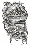 ocean, mountain, desert, wheat fields, corn fields, roses tattoo design idea