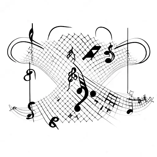 A melancholic punk rock lyric intertwined with musical notes tattoo design idea
