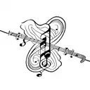 A melancholic punk rock lyric intertwined with musical notes tattoo design idea