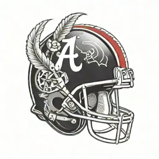 Combine the Alabama football logo with a Sagittarius symbol in a blackwork style tattoo design idea