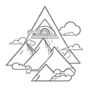 mountain with cloud with the all-seeing eye hiding everything with a playstation symbols  tattoo design idea