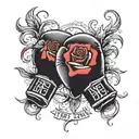boxing gloves with rose and the words "first love" written tattoo design idea